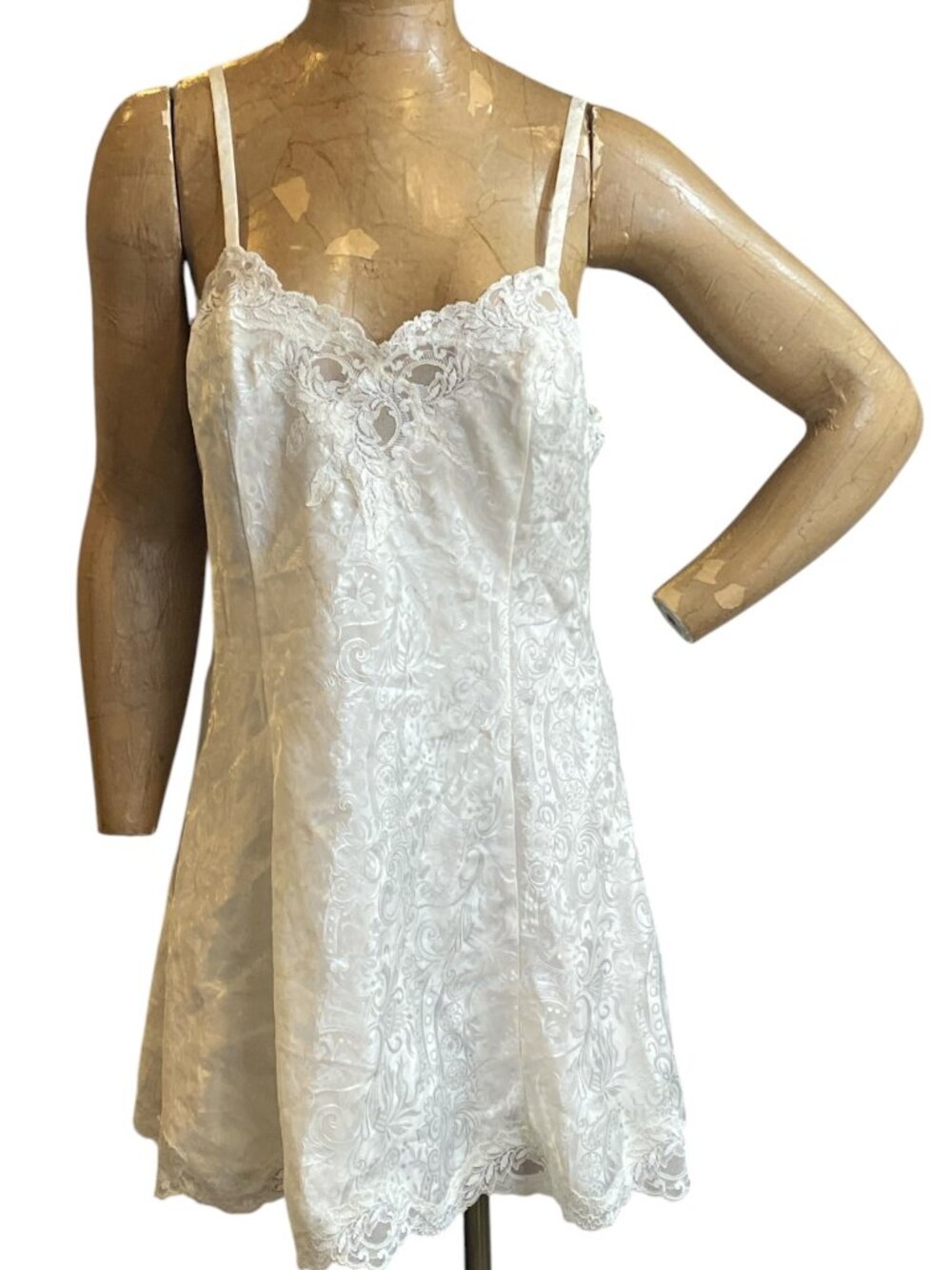 VTG Victoria’s Secret Gold Label Lace Jacquard Chemise Nightie L Ivory #107P
